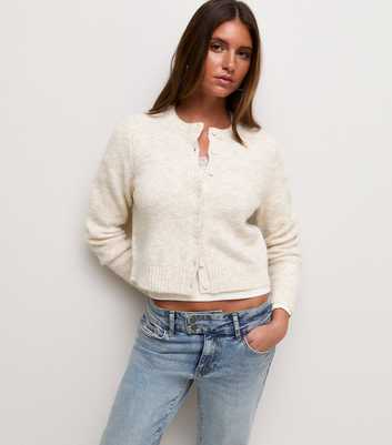 Off White Knitted Cardigan with Wool