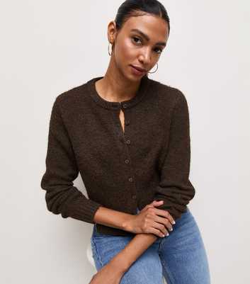 Dark Brown Knitted Cardigan with Wool