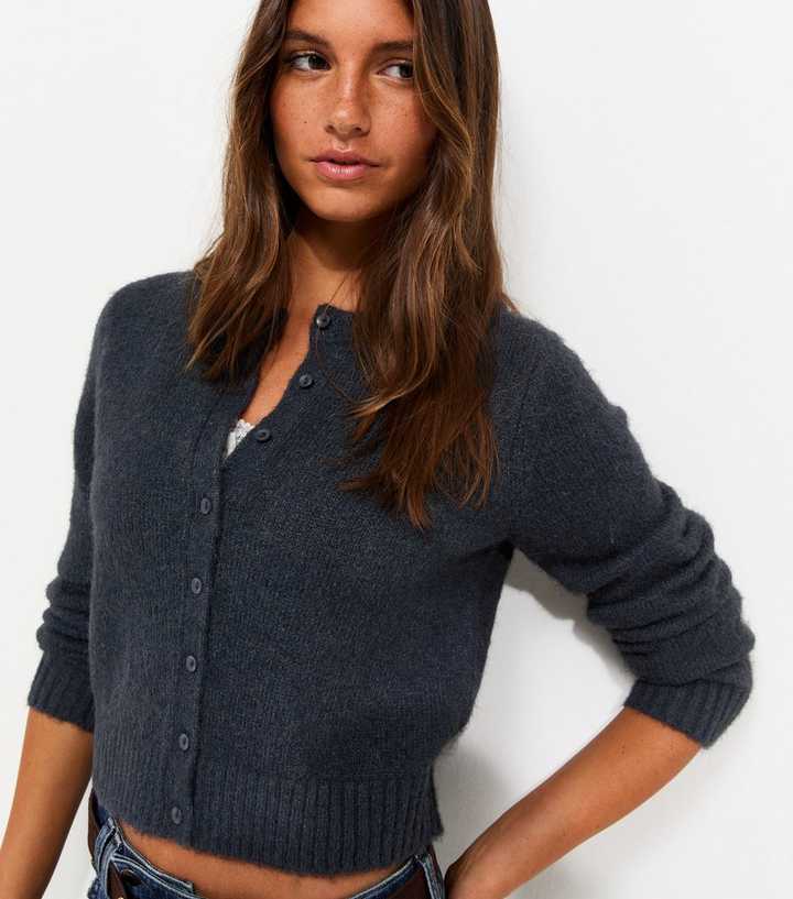 Navy Knitted Cardigan with Wool