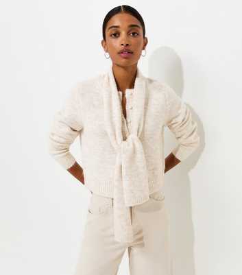 Off White Knitted Detachable Scarf Cropped Cardigan