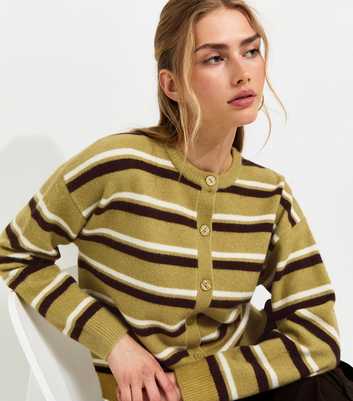 Green Knitted Stripe Cardigan