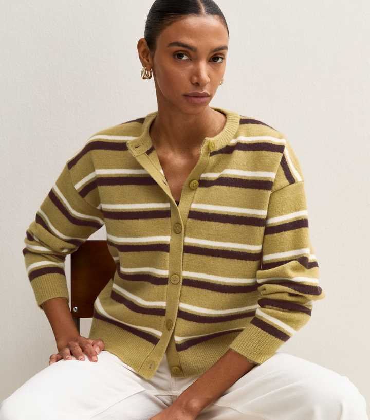 Green Knitted Stripe Cardigan