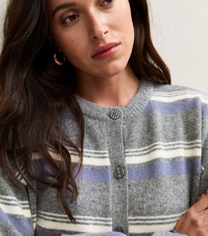 Blue Knitted Stripe Cardigan