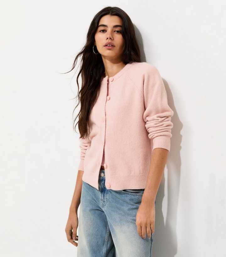 Light Pink Knitted Button Up Raglan Cardigan
