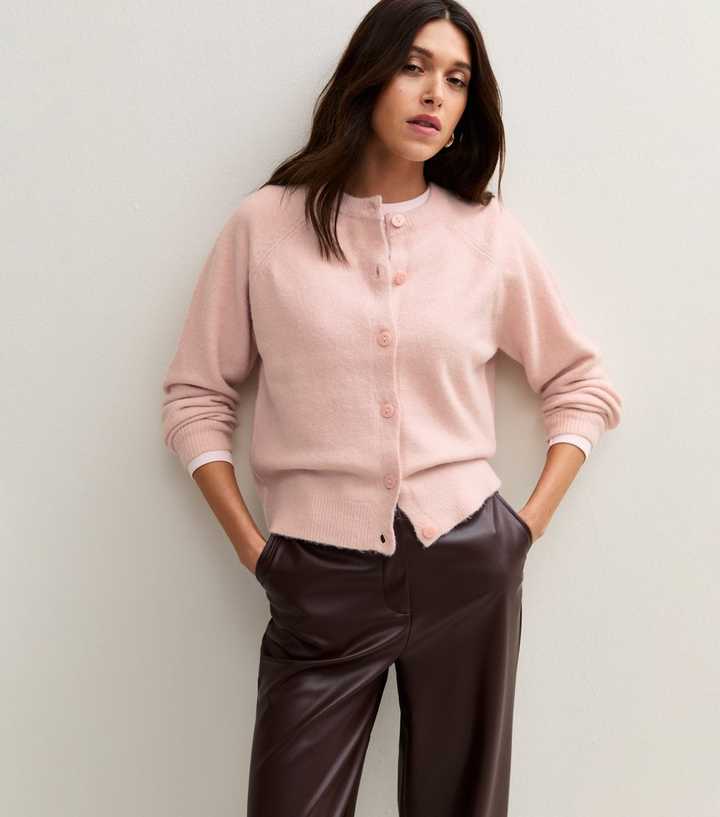 Light Pink Knitted Button Up Raglan Cardigan