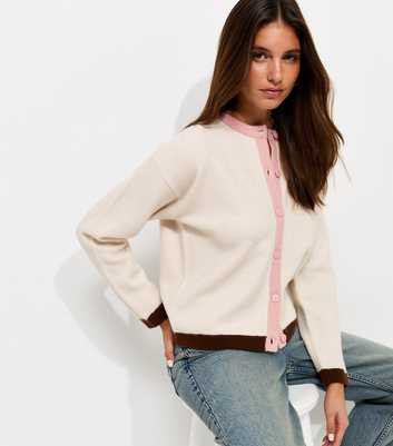 Cream Knitted Colour Block Trim Meet The Jean Cardigan