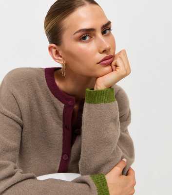 Brown Knitted Colour Block Trim Meet The Jean Cardigan