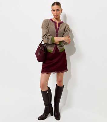 Brown Knitted Colour Block Trim Meet The Jean Cardigan