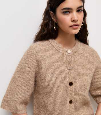 Light Mink Knit 3/4 Sleeve Cardigan with Wool