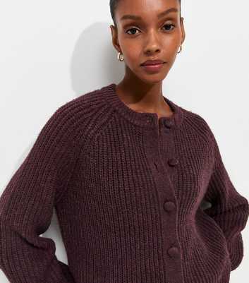 Dark Burgundy Rib Raglan Crew Neck Cardigan