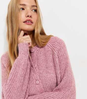 Dark Pink Rib Raglan Crew Neck Cardigan