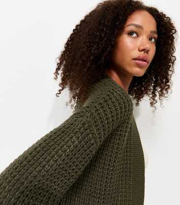 Dark Khaki Moss Stitch Open Front Cardigan