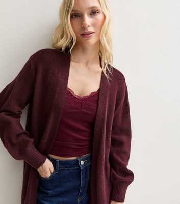 Petite Dark Burgundy Slip Pocket Knitted Midi Cardigan