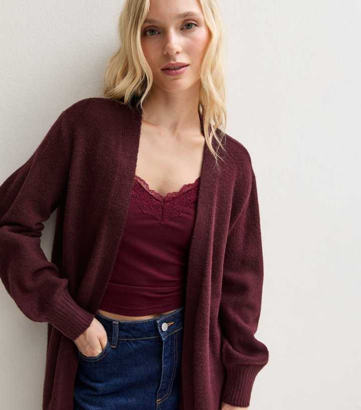Petite Dark Burgundy Slip Pocket Knitted Midi Cardigan