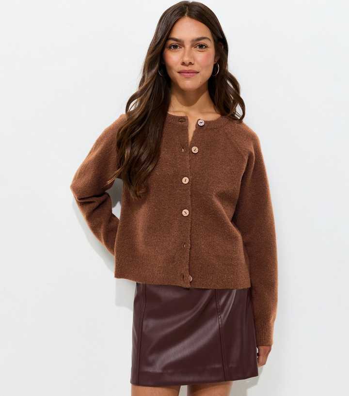 Petite Dark Brown Brushed Knit Raglan Meet The Jean Cardigan