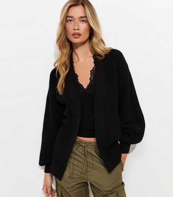 Tall Black Chunky Knit Balloon Sleeve Cardigan