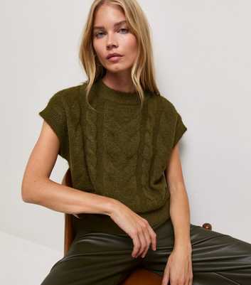 Dark Khaki Cable Knit Oversized Tabard Vest
