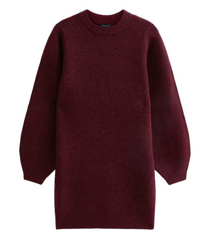 Dark Burgundy Knit Balloon Sleeve Mini Dress