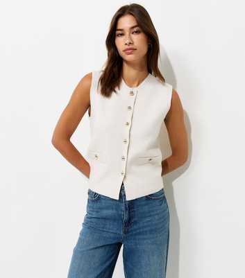 Cream Midweight Knit Dome Button Waistcoat