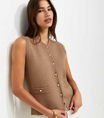 Mink Midweight Knit Dome Button Waistcoat