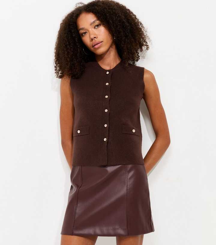 Dark Brown Midweight Knit Dome Button Waistcoat