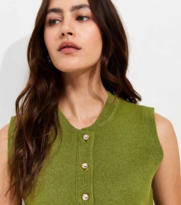 Bright Green Midweight Knit Dome Button Waistcoat