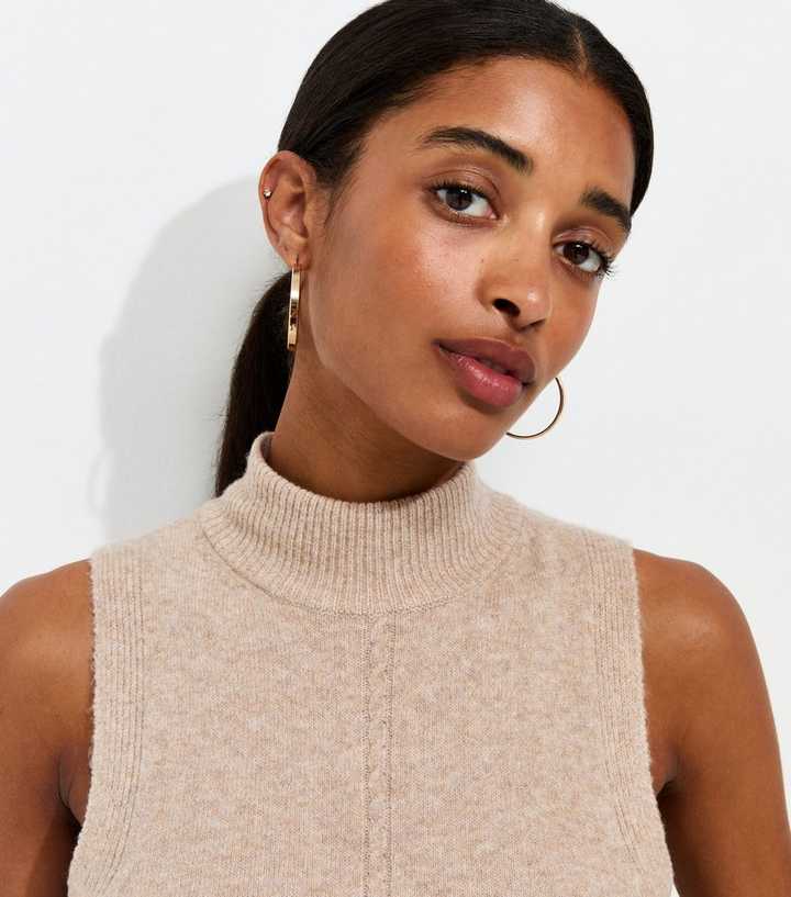 Oatmeal Knitted High Neck Tabard Vest