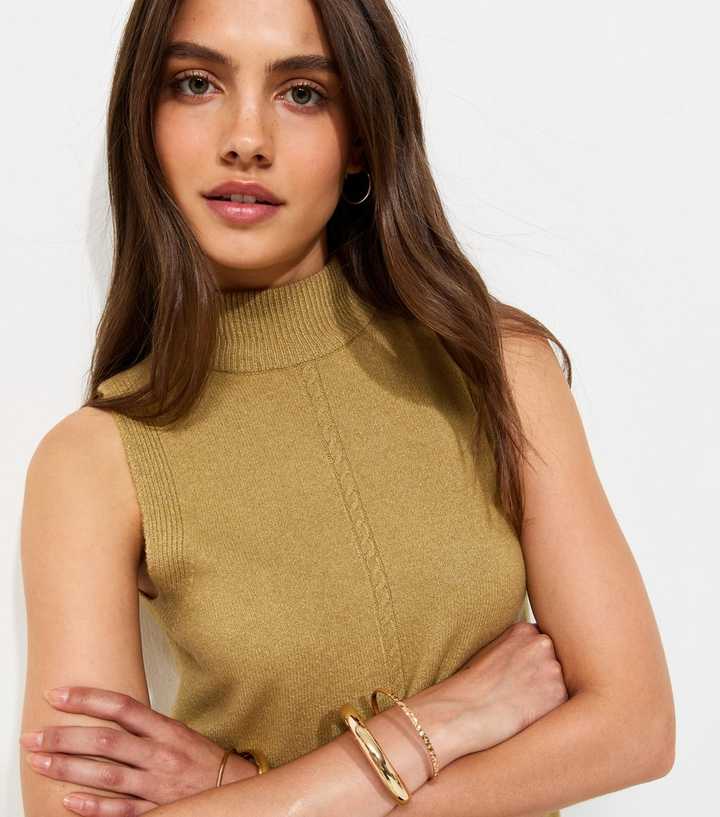 Light Green Knitted High Neck Tabard Vest