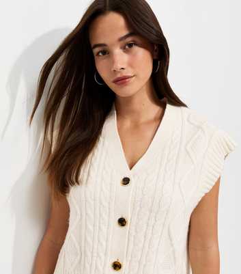Off White Cable Knit V-Neck Waistcoat