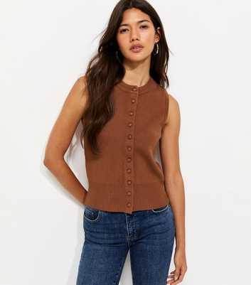 Rust Compact Knit Button Through Waistcoat