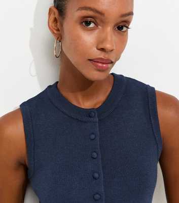 Navy Compact Knit Button Through Waistcoat