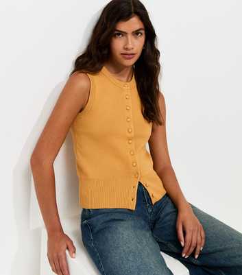 Dark Yellow Compact Knit Button Through Waistcoat