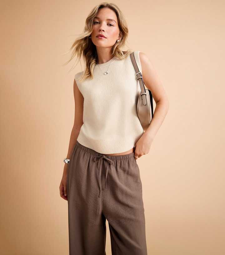 Cream Midweight Knit Tabard Vest