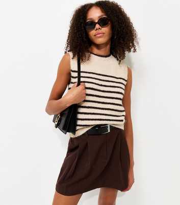 Brown Knitted Horizontal Stripe Tabard Vest