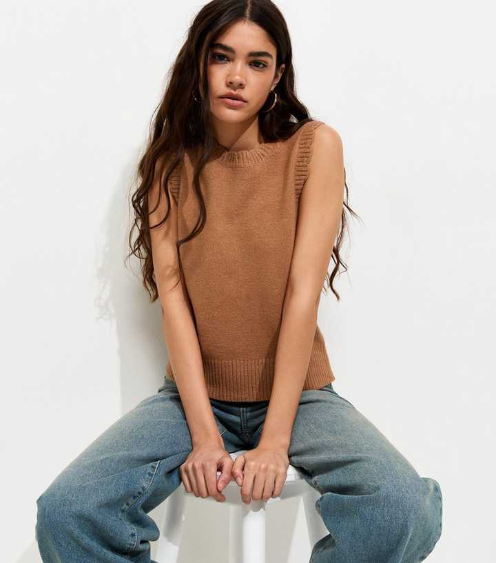 Stone Scalloped Edge Knitted Tabard Vest