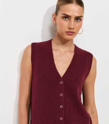 Dark Burgundy Knit Button Through V-Neck Waistcoat