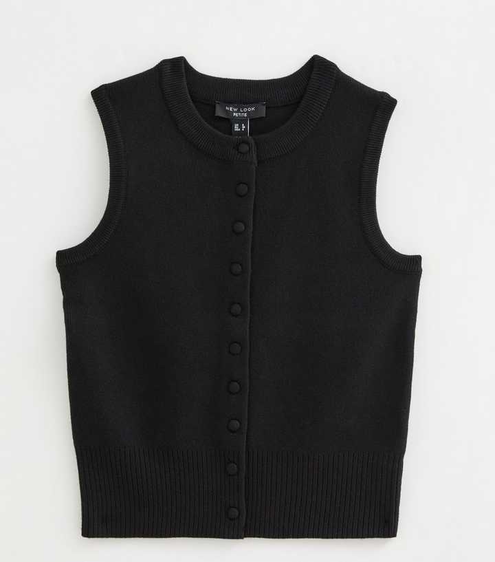 Petite Black Compact Sleeveless Covered Button Waistcoat