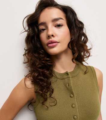 Petite Light Khaki Compact Sleeveless Covered Button Waistcoat
