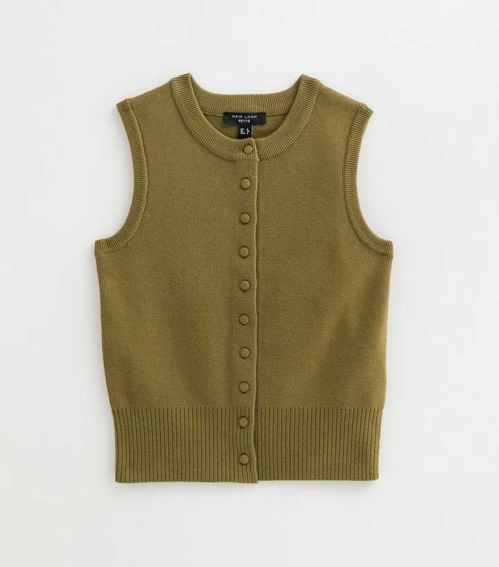 Petite Light Khaki Compact Sleeveless Covered Button Waistcoat