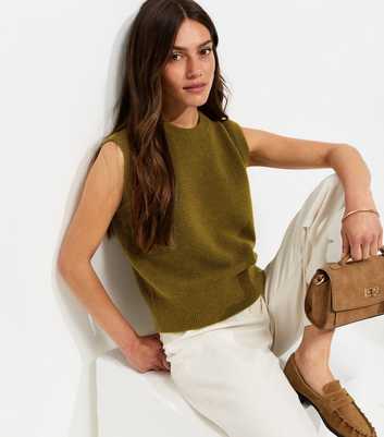 Petite Light Khaki Midweight Knitted Sleeveless Top