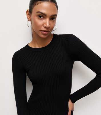 Black Ribbed Lightweight Knit Midi Dress