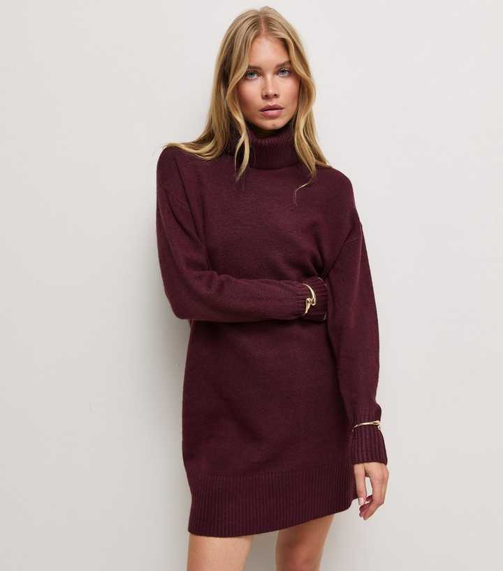 Dark Burgundy Midweight Roll Neck Mini Dress