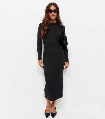 Petite Black Lightweight Rib Midi Dress