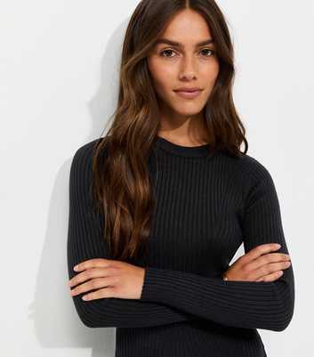 Petite Black Lightweight Rib Midi Dress