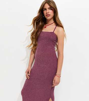 Girls Dark Burgundy Textured Jersey Halter Maxi Dress