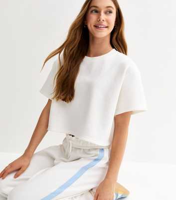 Girls Off White Short Sleeve Sweatshirt Top