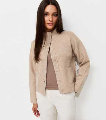 Oatmeal Knitted Patch Pocket Bomber Cardigan