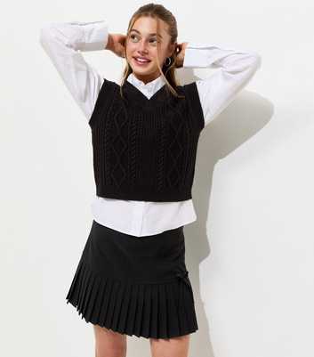 Girls Black V-Neck Cable Knit Tank Top
