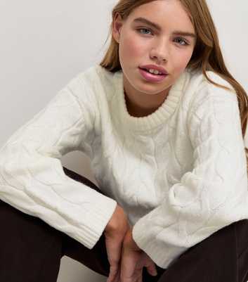 Girls Off White Cable Knit Longline Jumper