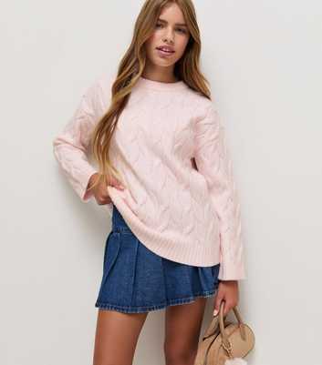 Girls Light Pink Cable Knit Longline Jumper